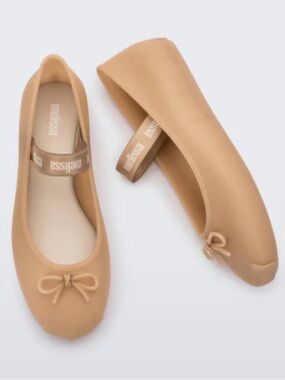 Melissa Beige Ballet Flats with Bow Accent and brand MELISSA straps